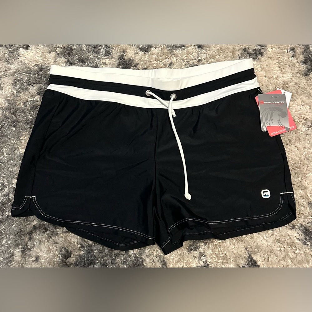 Free Country Black Swim Shorts with White Trim
